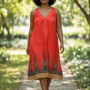 NWT Ekouaer Chic Red Sleeveless Midi Dress